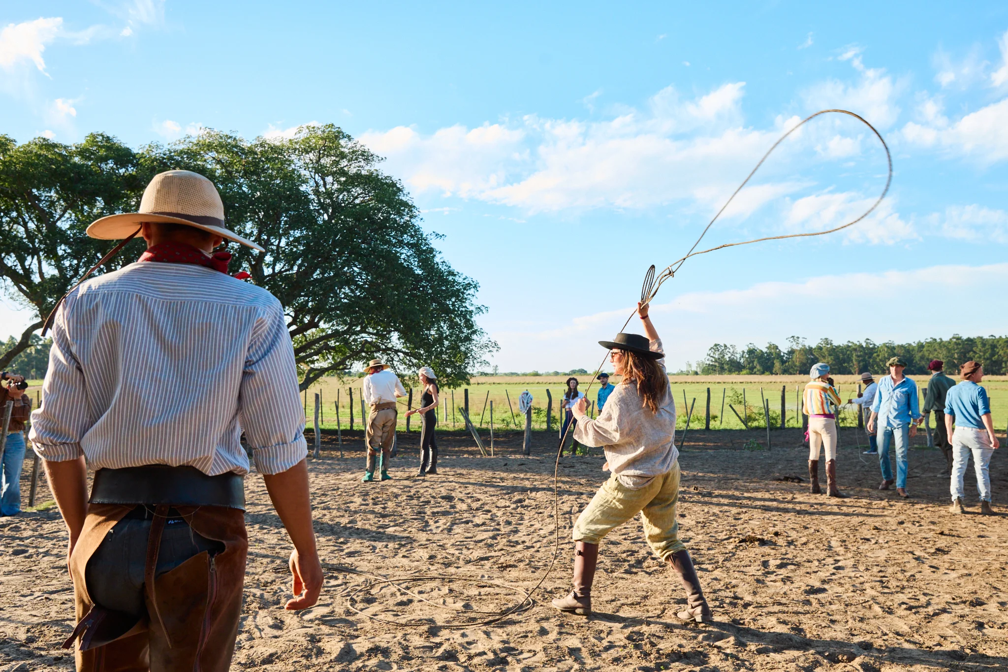 Guests practicing lasso during gaucho activities at estancia don Joaquin