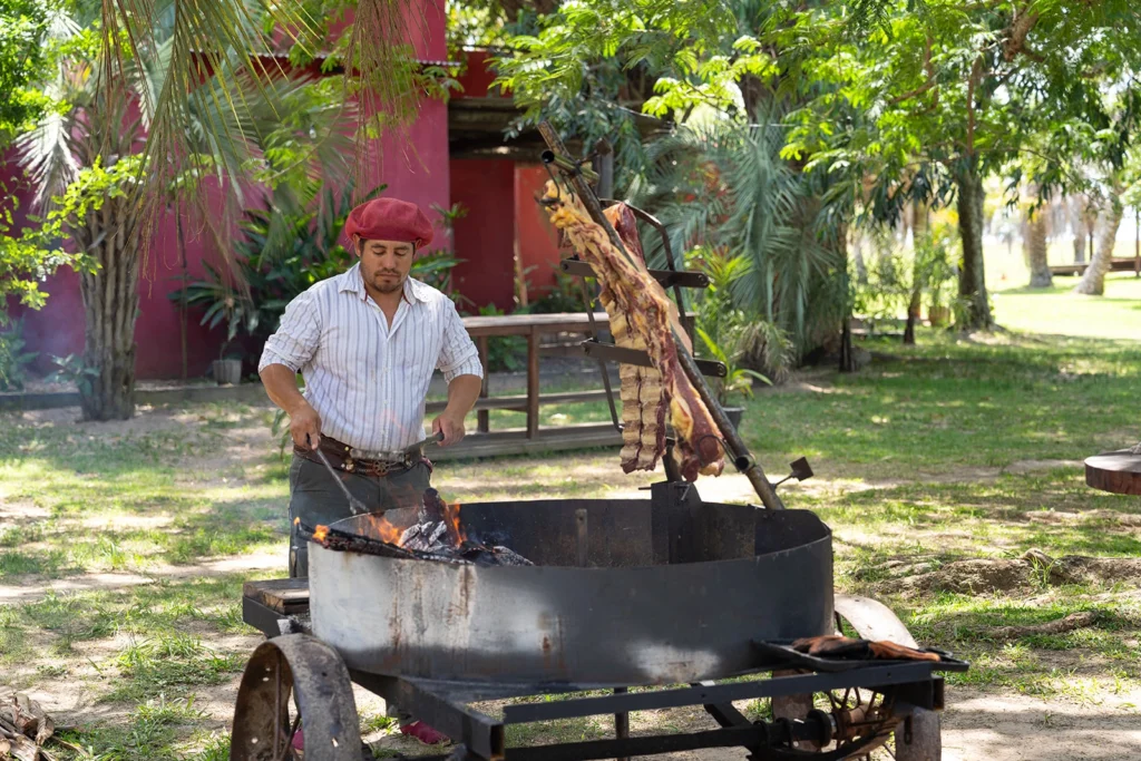 Meat being cooked on the Asado at Estancia Don Joaquin